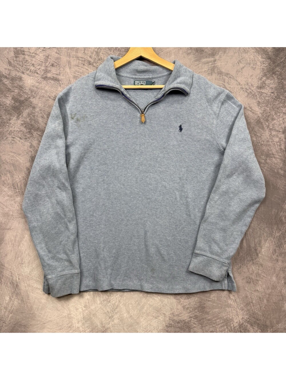 Polo Ralph Lauren Sweater Men's L Blue 1/4 Zip Cotton Pullover Long Sleeve Logo